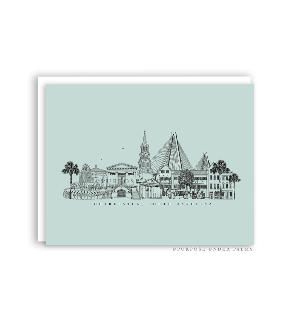 Charleston, SC Skyline + Landmark Greeting Cards