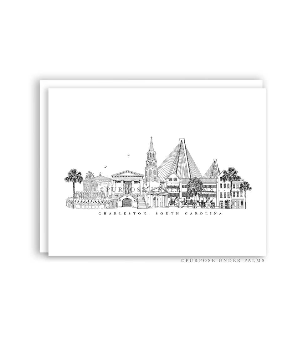 Charleston, SC Skyline + Landmark Greeting Cards