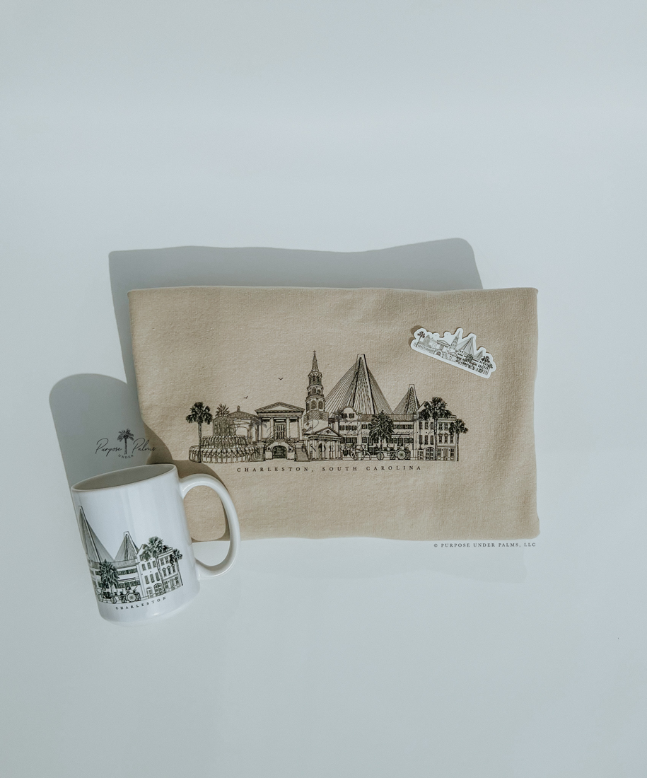 Charleston, SC Skyline + Landmark Mini Sticker
