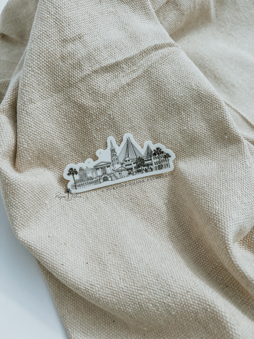 Charleston, SC Skyline + Landmark Mini Sticker