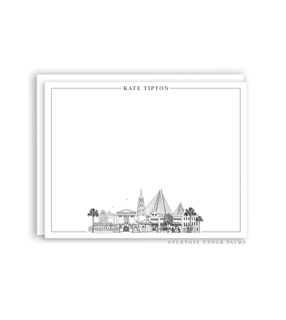 Charleston, SC Skyline + Landmark Personalized Stationery Set