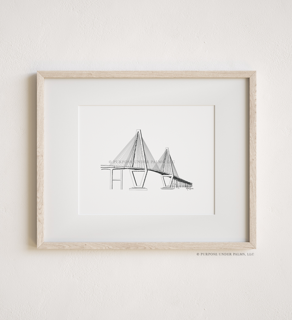 Arthur Ravenel Jr Charleston Bridge Linework Art Print