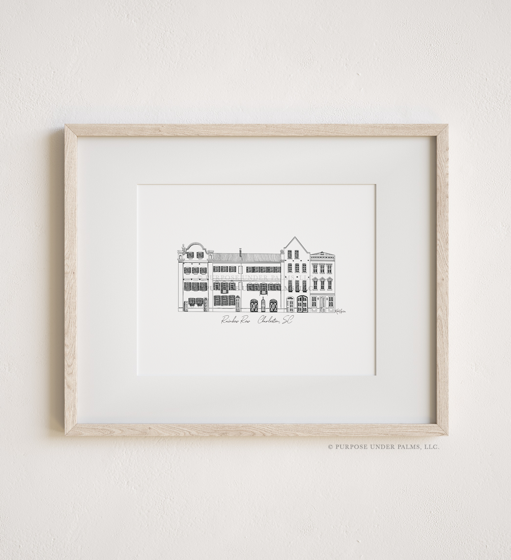 Rainbow Row Charleston, SC Linework Art Print