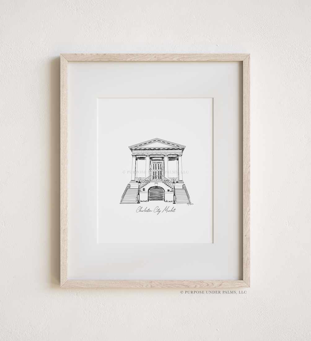 Charleston City Marker Linework Art Print