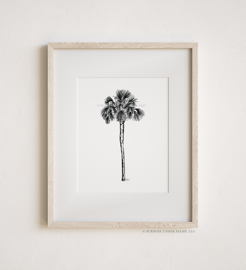 Tall Palm Tree Linework Art Print