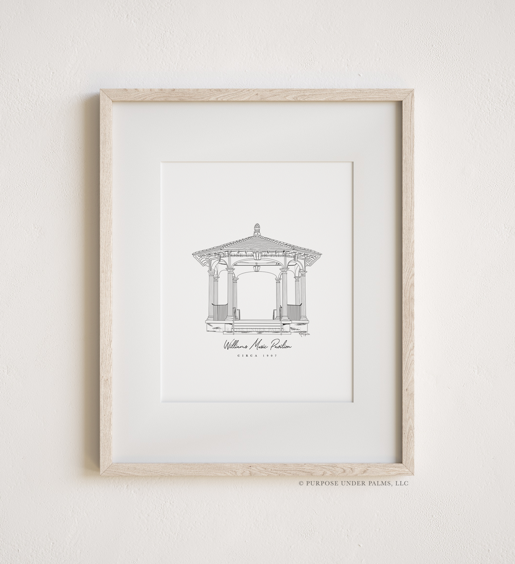 White Point Garden Gazebo Charleston, SC Linework Art Print