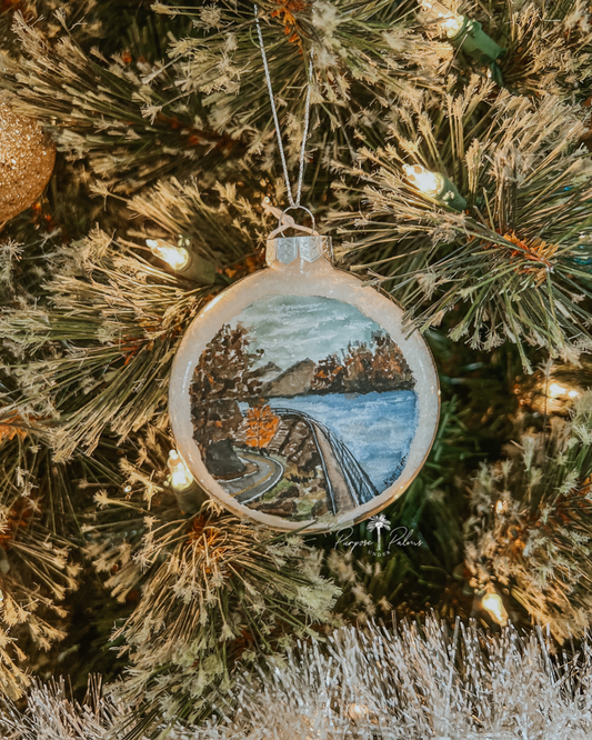 "bays mountain" hand painted watercolor ornament