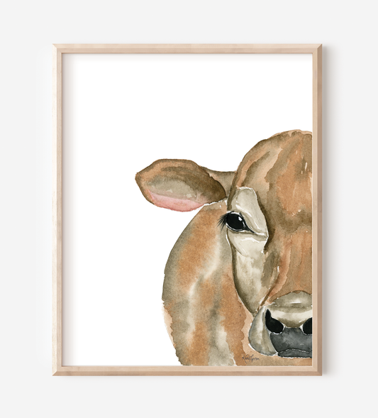 brown cow art print