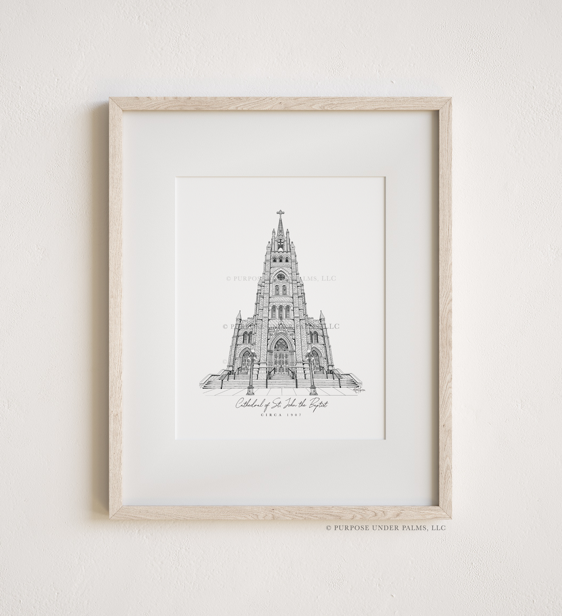 Cathedral of St. John the Baptist Charleston, SC Linework Art Print