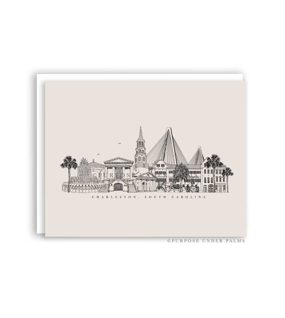 Charleston, SC Skyline + Landmark Greeting Cards