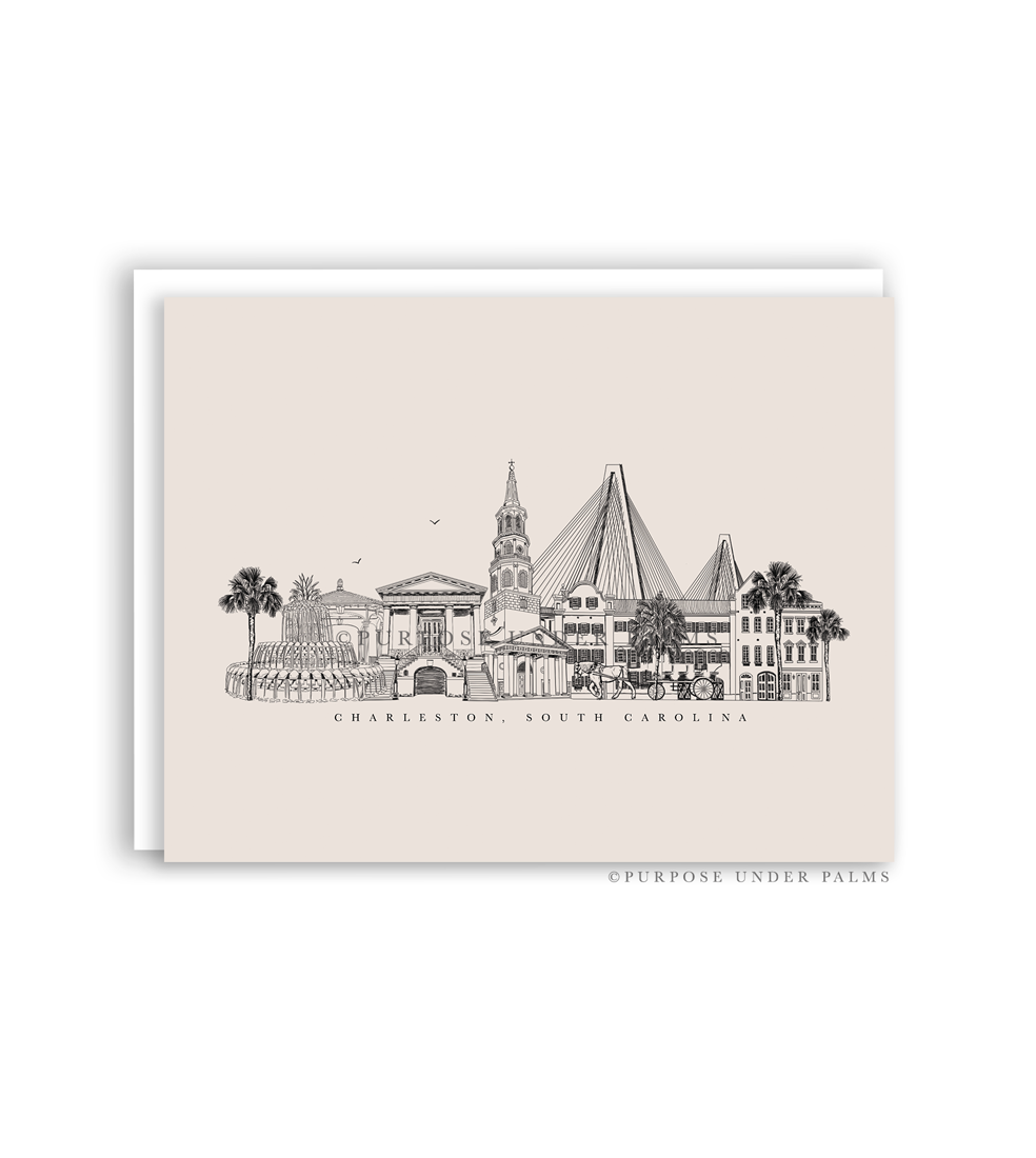 charleston, sc skyline + landmark greeting cards
