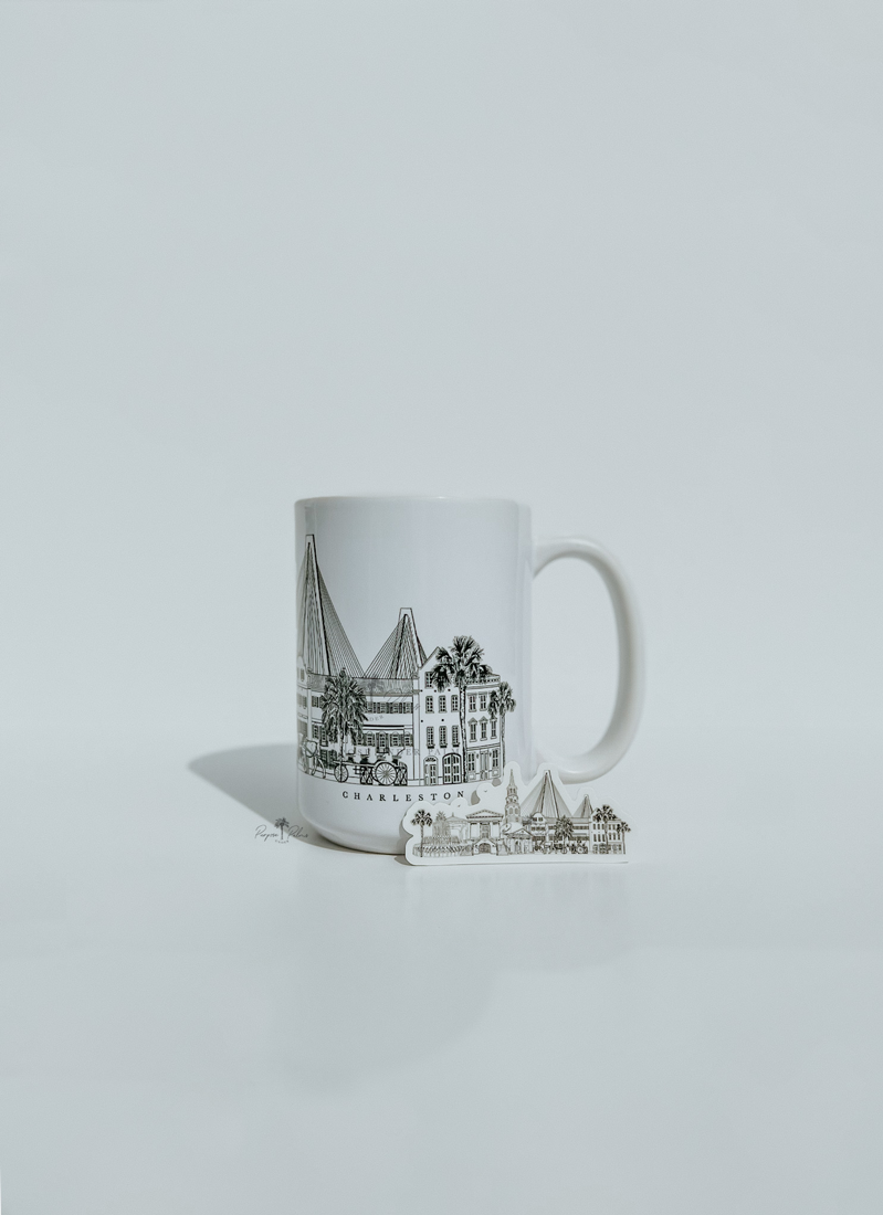 Charleston, SC Skyline + Landmark Mini Sticker