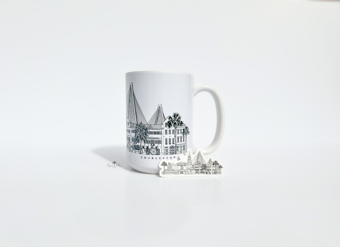 perfectly imperfect charleston skyline + landmark 15oz mug