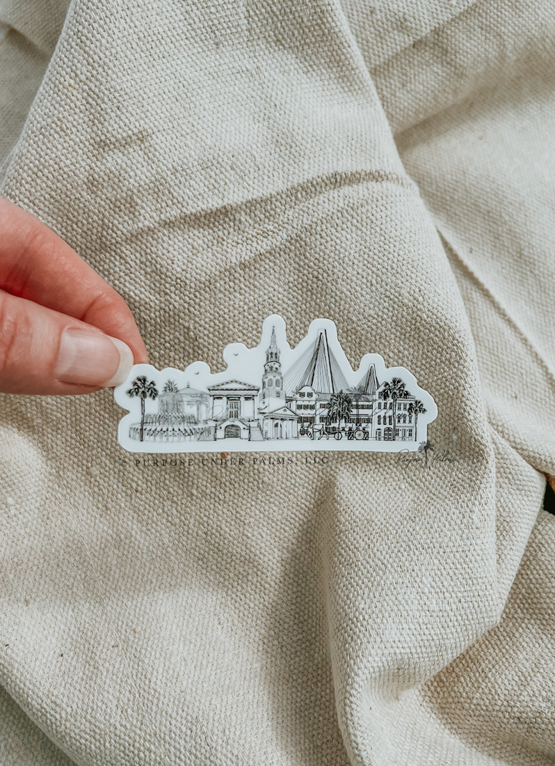 Charleston, SC Skyline + Landmark Mini Sticker