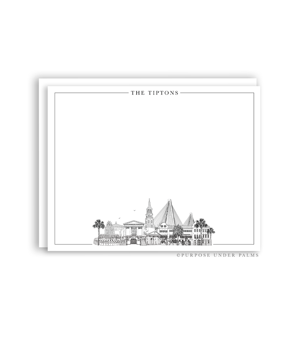 Charleston, SC Skyline + Landmark Personalized Stationery Set