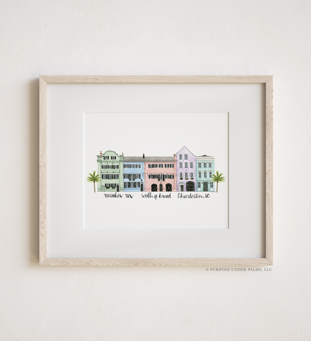Rainbow Row South of Broad Charleston, SC 8x10 Art Print