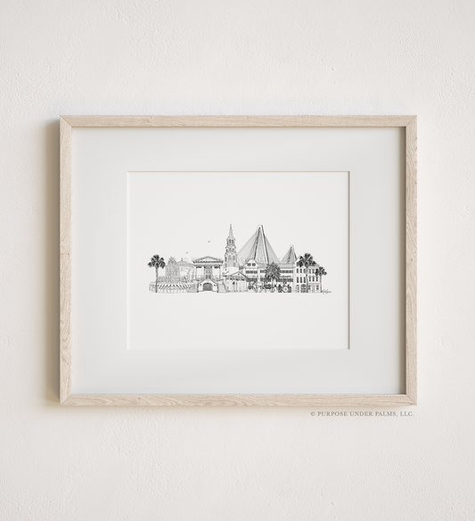 charleston, sc skyline + landmarks linework art print