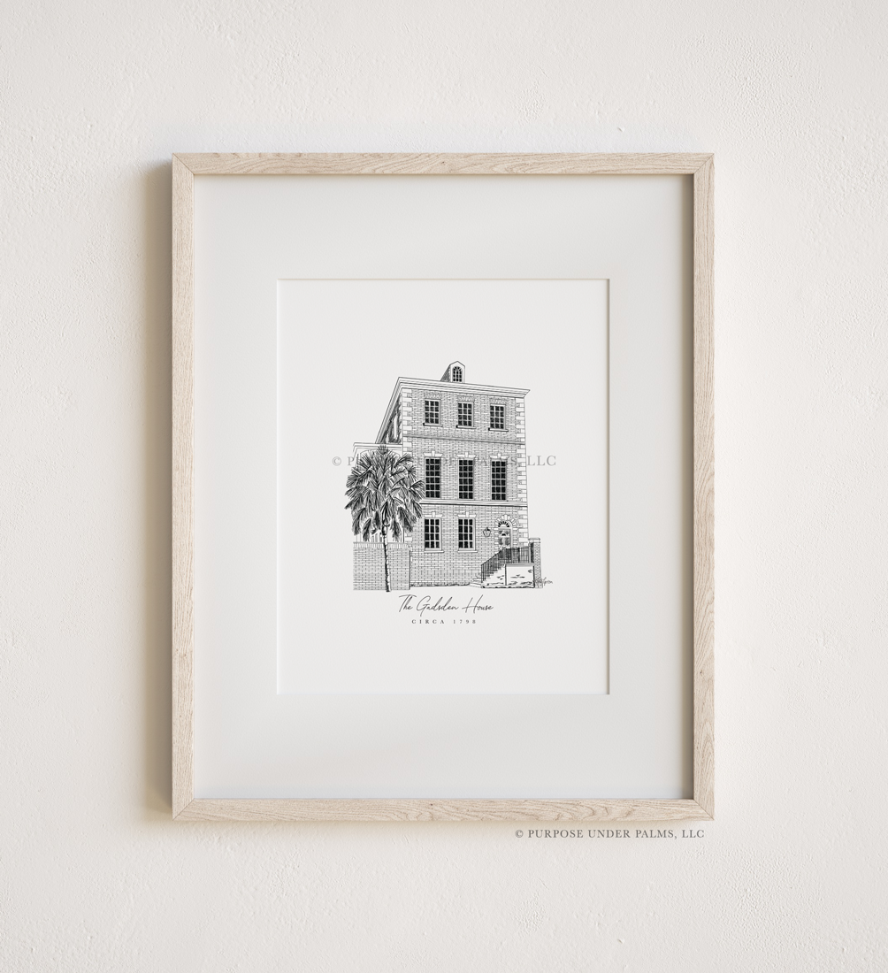 The Gadsden House Charleston, SC Linework Art Print