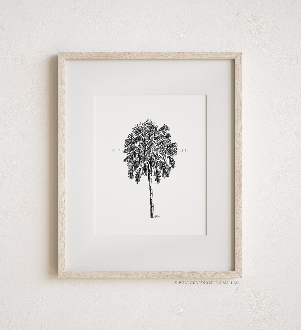 short palm tree linework art print
