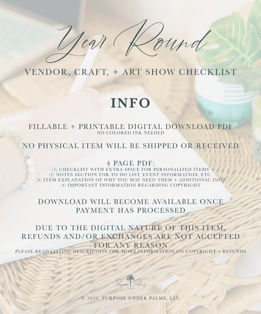 year round vendor, craft, art show + market checklist | digital download